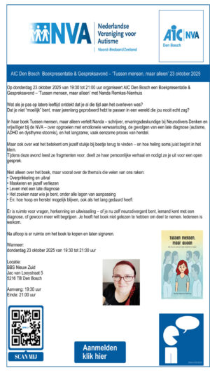 boekpresentatie en gespreksavond 'Tussen mensen, maar alleen' AIC Den Bosch 23 oktober 2025