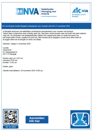 contactgroep voor vrouwen met ASS AIC De Kempen locatie Bergeijk 21 november 2025