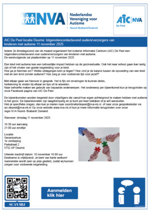 lotgenotencontactavond ouders/verzorgers van kinderen met autisme AIC De Peel locatie Deurne 11 november 2025